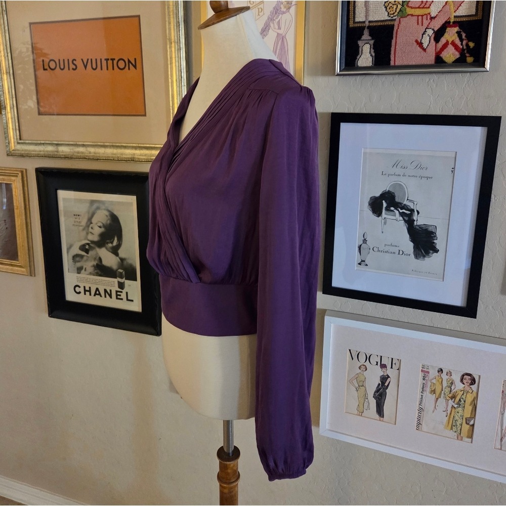 Rachel Rachel Roy Purple Pleated‎ Surplice V-Neck Smocked Waist Blouse NEW - Picture 4 of 6